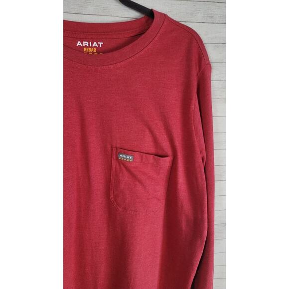 ARIAT REBAR COTTON STRONG LONG SLEEVE QUALITY TSHIRT IN HEATHERED RED, SZ 2XL - Picture 2 of 13